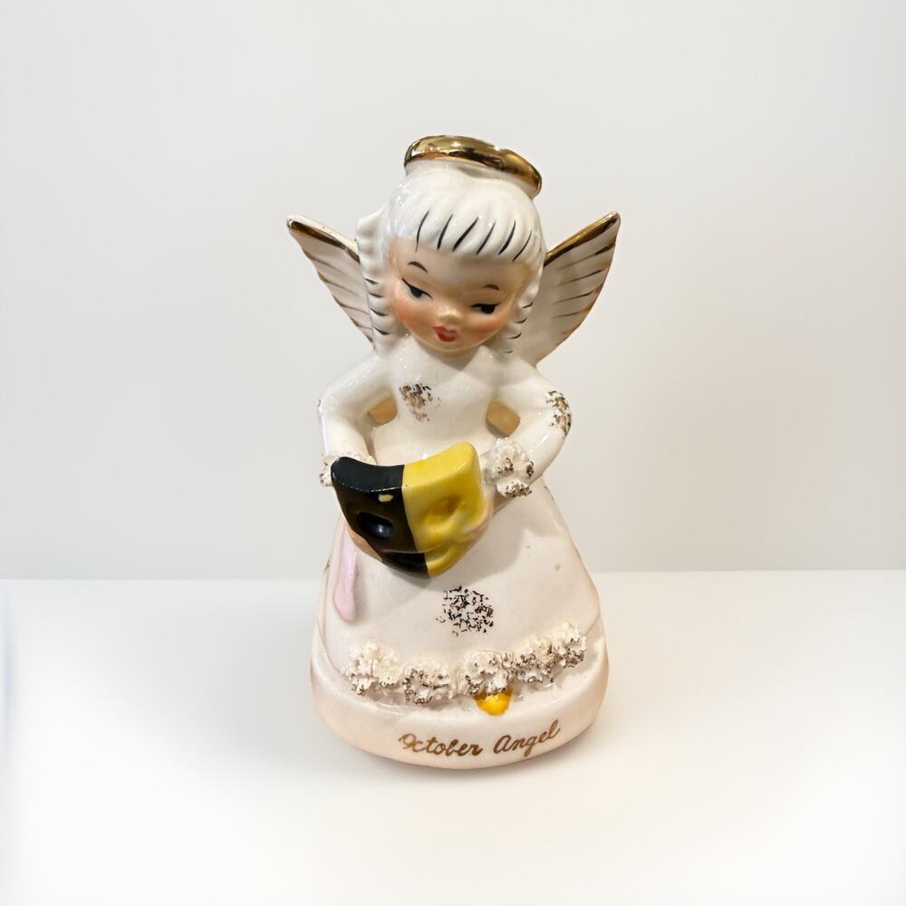 Vintage Napco October Angel Figurine A1370 Japan Birthday Angel Halloween Mask